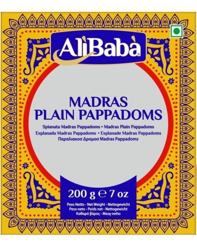 Papadamy Madras Plain Pappadoms Papads Ali Baba 200 g