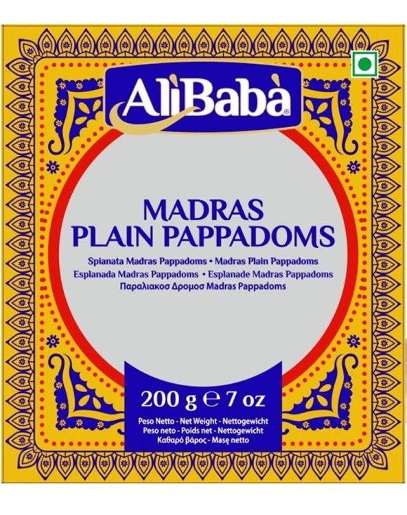 Papadamy Madras Plain Pappadoms Papads Ali Baba 200 g