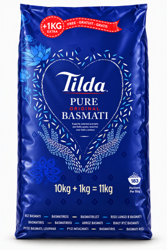 Ryż Basmati Tilda Pure Original 11 kg – poręczny uchwyt do przenoszenia Easy Carry Handle, opakowanie promocyjne +1 kg gratis